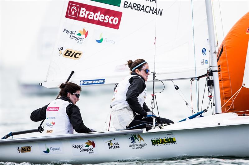 Fernanda Oliveira and Ana Luiza Barbachan on day 1 of Sailing World Cup Miami photo copyright Pedro Martinez / Sailing Energy taken at Coconut Grove Sailing Club and featuring the 470 class