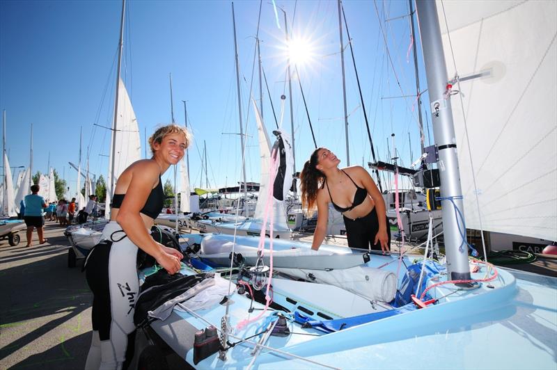 No wind on day 3 of the 420 and 470 Junior Europeans photo copyright Aron Szanto taken at Balatonfüredi Yacht Club and featuring the 470 class