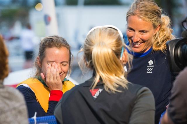 Hannah Mills & Saskia Clark on the cusp of gold at the Rio 2016 Olympic Sailing Competition photo copyright Richard Langdon / Ocean Images taken at  and featuring the 470 class