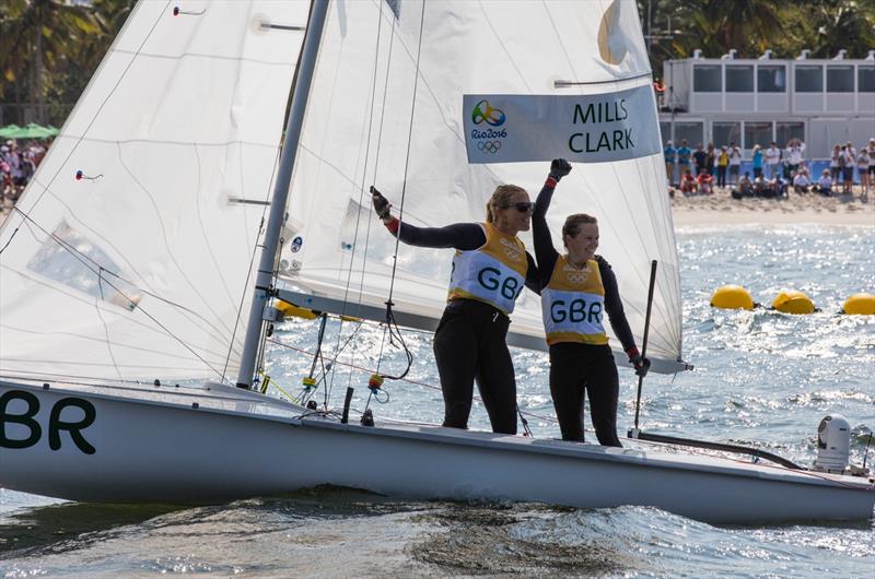 Gold for Hannah Mills & Saskia Clark (GBR) in the Women's 470 at the Rio 2016 Olympic Sailing Competition photo copyright Richard Langdon / Ocean Images taken at  and featuring the 470 class