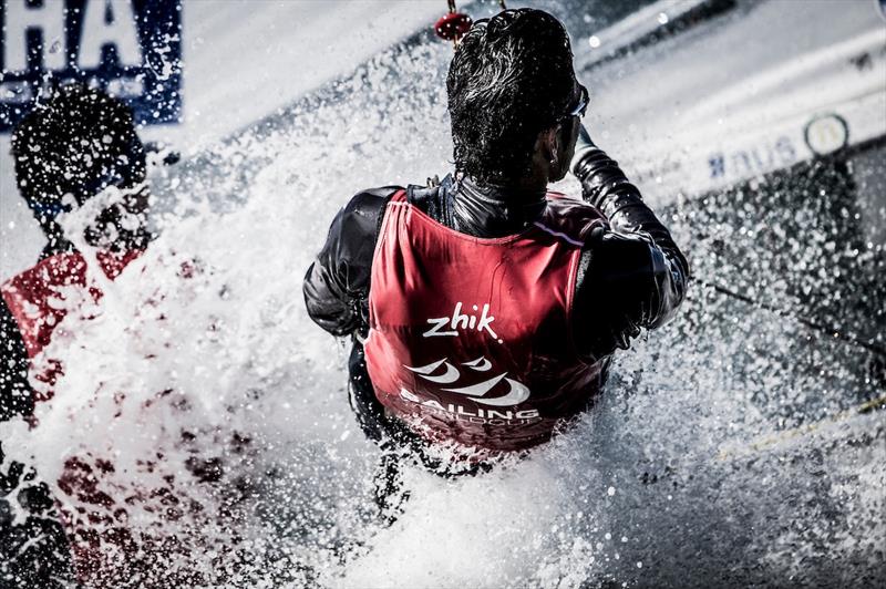 470 Men enjoy some spray on day 4 of the Sailing World Cup Final - photo © Pedro Martinez / Sailing Energy