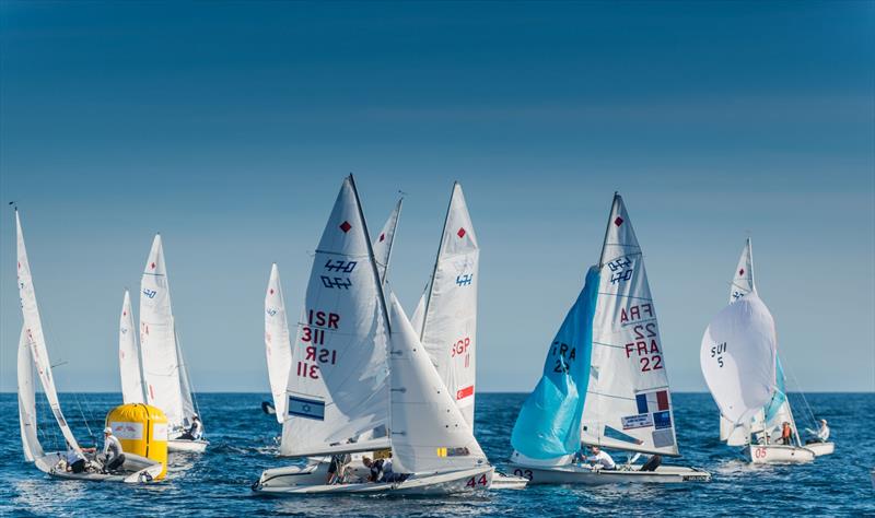 Gil Cohen/Stav Brokman (ISR-311) and Cassandre Blandin/Aloïse Retornaz (FRA-22) on day 2 of the 470 Europeans at Monaco photo copyright Mesi taken at Yacht Club de Monaco and featuring the 470 class