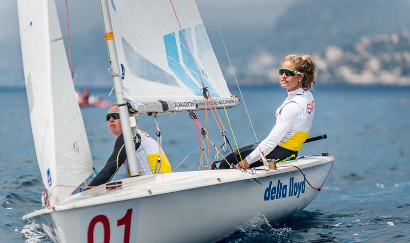 Afrodite Zegers/Anneloes Van Veen (NED-1) win the Women's European title at the 470 Europeans at Monaco photo copyright Mesi taken at Yacht Club de Monaco and featuring the 470 class