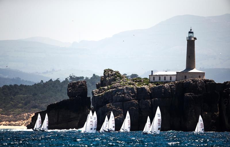 470 racing on the Bay of Biscay on day 2 of the World Cup Series Final in Santander photo copyright Pedro Martinez / Sailing Energy / World Sailing taken at  and featuring the 470 class