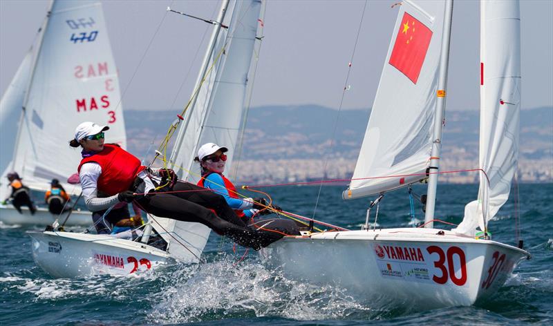 Xiaoli Wang and Haiyang Gao (CHN) at the 470 Worlds on day 2 photo copyright Nikos Alevromytis / International 470 Class taken at Nautical Club of Thessaloniki and featuring the 470 class