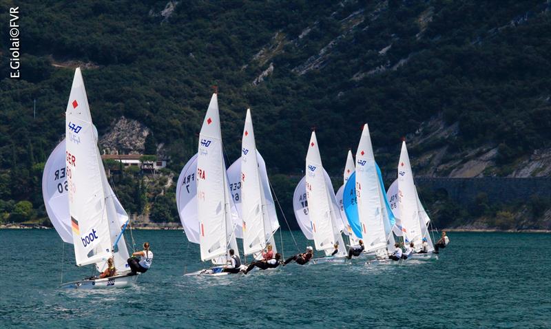 470 Women on day 2 of the 420 & 470 Junior Europeans photo copyright Elena Giolai taken at Fraglia Vela Riva and featuring the 470 class