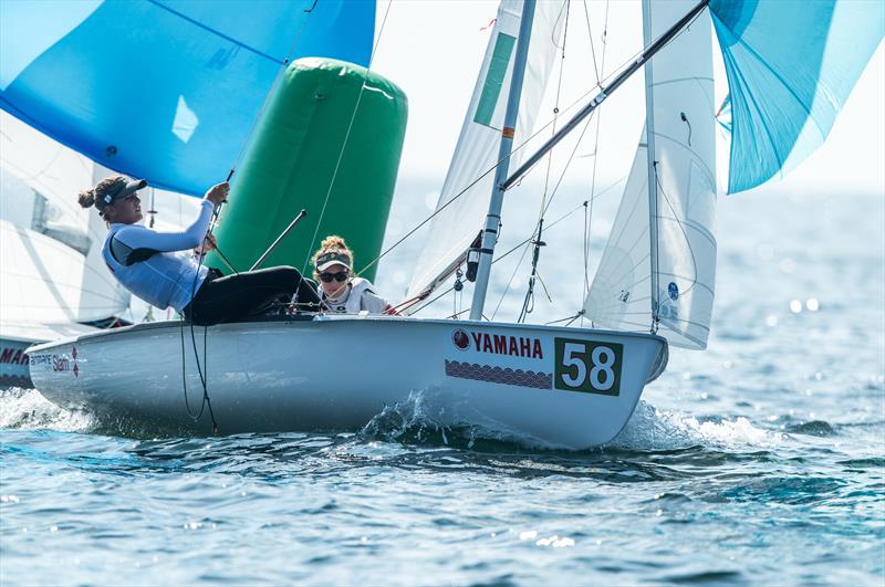 Ilaria Paternoster/Bianca Caruso (ITA-33) lead 470 Women on day 1 of the 470 Junior Worlds at Enoshima, Japan photo copyright Junichi Hirai / Bulkhead Magazine Japan taken at  and featuring the 470 class