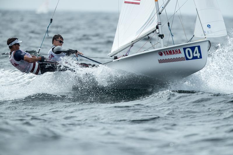 WIley Rogers/Jack Parkin (USA-7) on day 2 of the 470 Junior Worlds at Enoshima, Japan photo copyright Junichi Hirai / Bulkhead Magazine Japan taken at  and featuring the 470 class