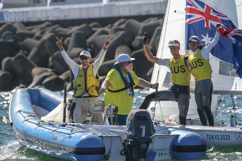 Victor Kovalenko, Iain Murray, Will Ryan and Mat Belcher - 470 Mens Medal Race - Tokyo2020 - Day 10 - August 4, , Enoshima, Japan photo copyright Richard Gladwell - Sail-World.com / nz taken at  and featuring the 470 class