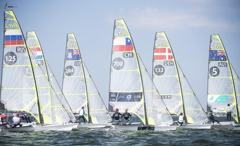 Racing on day 1 of the Seiko 49er & 49erFX Europeans in Helsinki photo copyright Bernardita Grez taken at  and featuring the 49er class