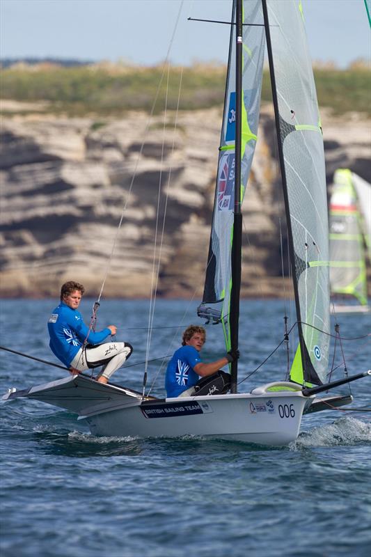 Dave Evans & Ed Powys in light winds on day 4 of the ISAF Sailing World Championship photo copyright Ocean Images taken at  and featuring the 49er class