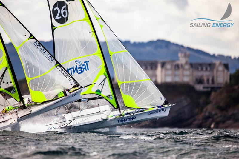 Lift-off at the ISAF Sailing World Championship in Santander photo copyright Sailing Energy taken at  and featuring the 49er class