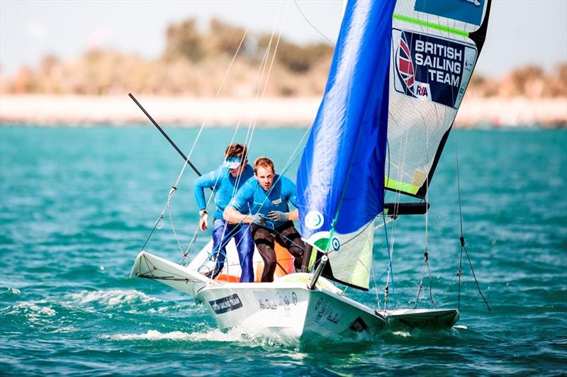 Dylan Fletcher & Alain Sign on day 1 of the ISAF Sailing World Cup Final in Abu Dhabi photo copyright Barbara Sanchez / Sailing Energy / ISAF taken at  and featuring the 49er class
