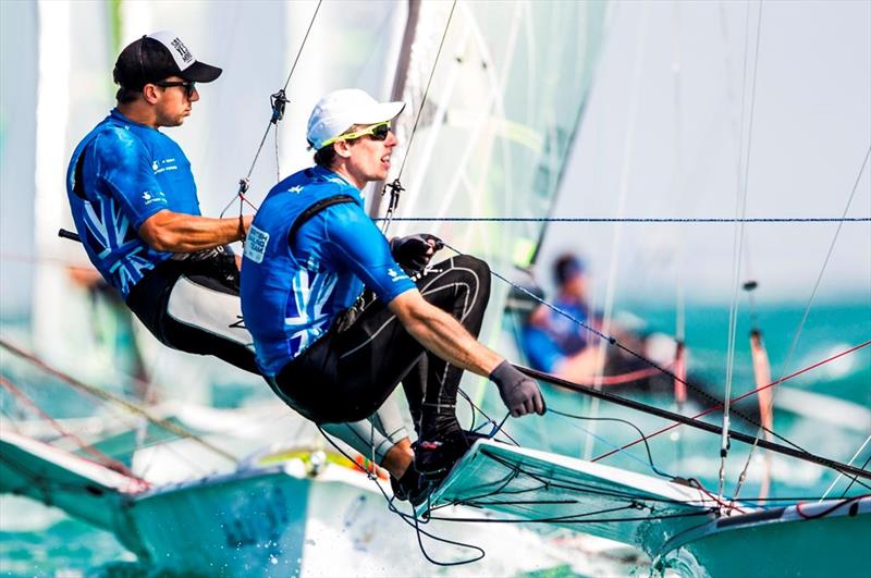 John Pink & Stuart Bithell on day 2 of the ISAF Sailing World Cup Final in Abu Dhabi photo copyright Pedro Martinez / Sailing Energy / ISAF taken at  and featuring the 49er class