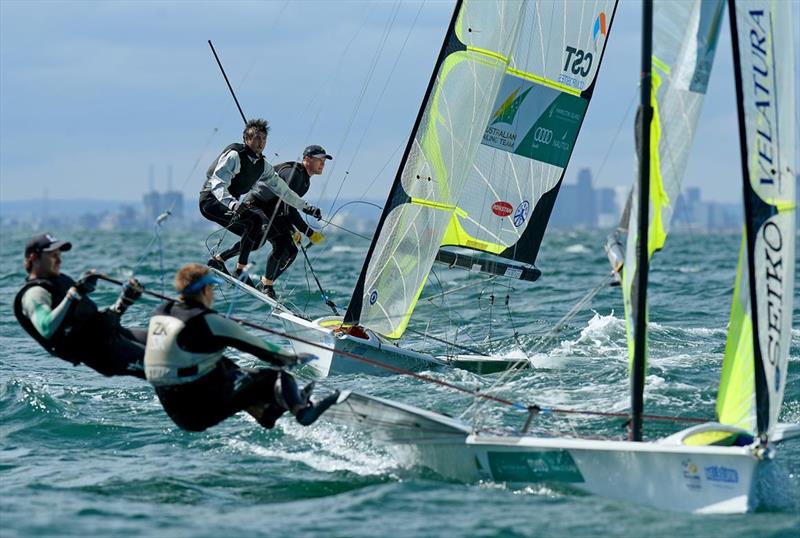 ISAF Sailing World Cup Melbourne day 1 photo copyright Jeff Crow / Sport the Library taken at Sandringham Yacht Club and featuring the 49er class