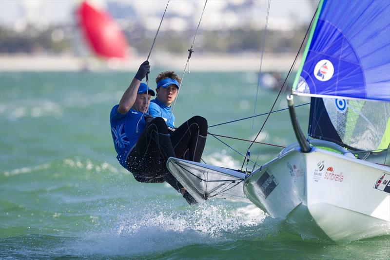 John Pink and Stuart Bithell on day 3 at ISAF Sailing World Cup Miami photo copyright Ocean Images / British Sailing Team taken at Coconut Grove Sailing Club and featuring the 49er class