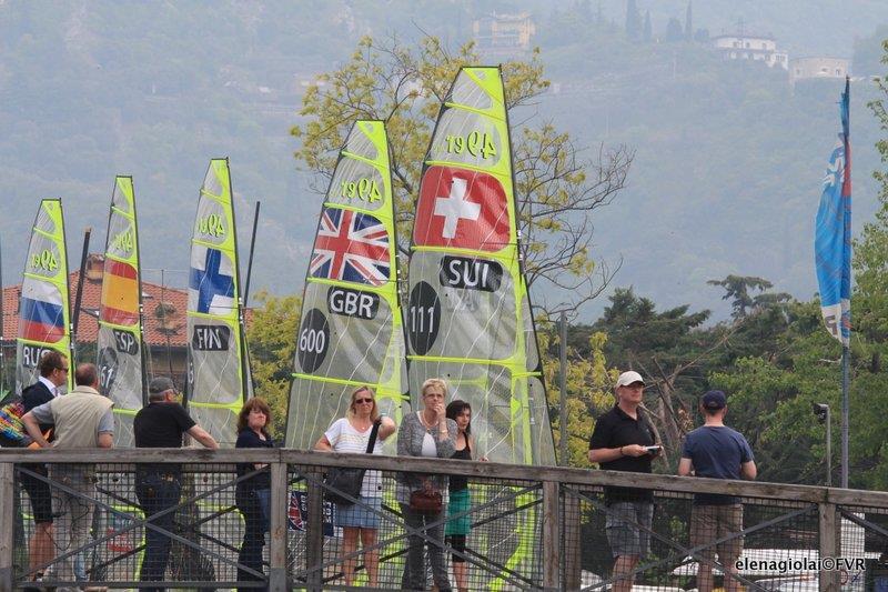 No wind on day 3 of Eurosaf Champions Sailing Cup Leg 2 at Lake Garda photo copyright Elena Giolai taken at Fraglia Vela Riva and featuring the 49er class