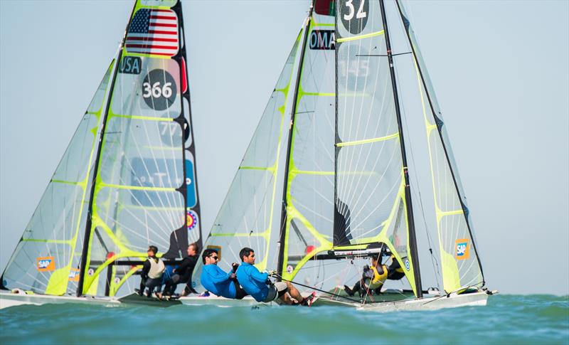 Racing on day 3 of the Nacra 17, 49er & 49erFX Worlds in Clearwater, Florida photo copyright Jen Edney / EdneyAP taken at Sail Life and featuring the 49er class