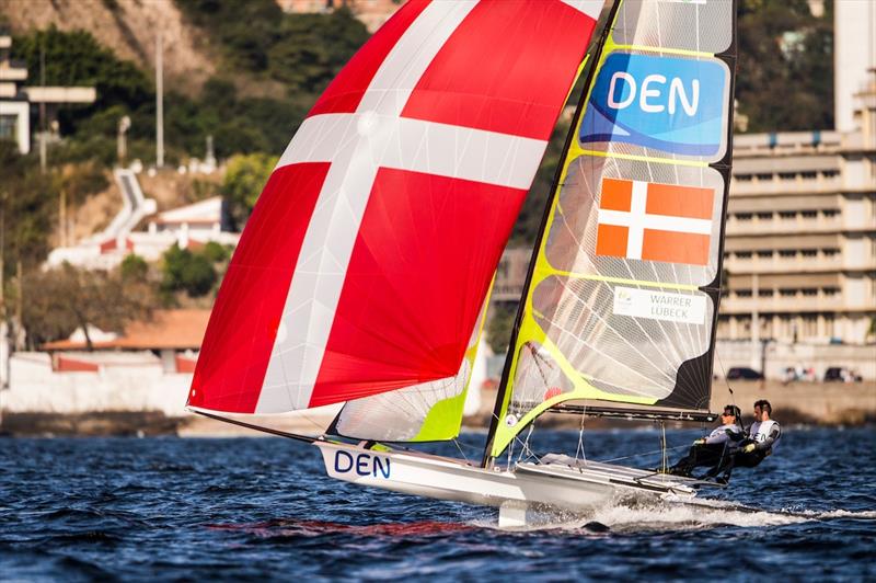 Denmark's Jonas Warrer & Christian Peter Lübeck in the 49er on day 6 at the Rio 2016 Olympic Sailing Competition - photo © Sailing Energy / World Sailing