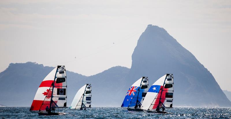 49er fleet on day 8 at the Rio 2016 Olympic Sailing Competition photo copyright Sailing Energy / World Sailing taken at Iate Clube do Rio de Janeiro and featuring the 49er class