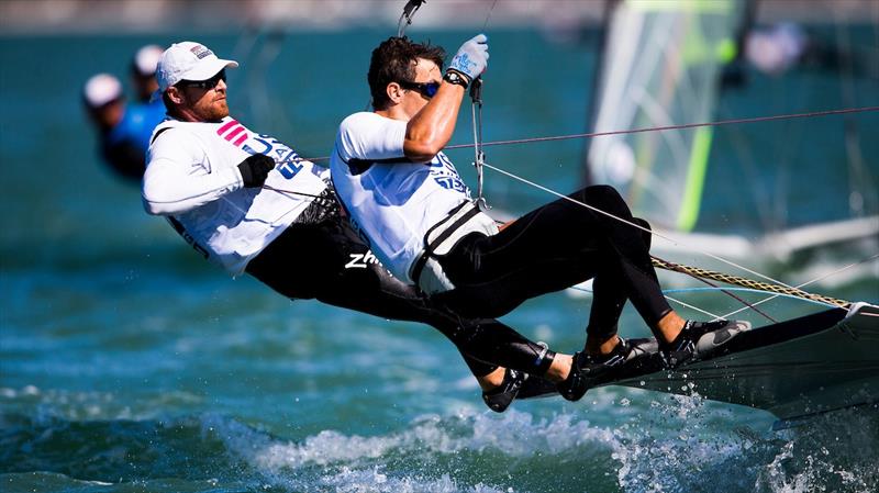 Fred Strammer and Trevor Burd (USA) on day 1 of World Cup Series Miami photo copyright Pedro Martinez / Sailing Energy / World Sailing taken at Coconut Grove Sailing Club and featuring the 49er class