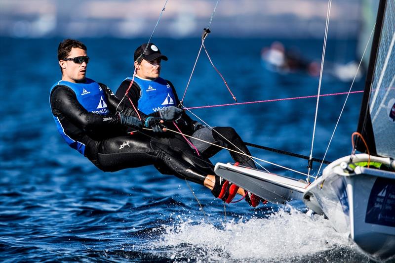 Diego Botin and Iago Lopez in the 49er on World Cup Hyères day 4 photo copyright Pedro Martinez / Sailing Energy / World Sailing taken at COYCH Hyeres and featuring the 49er class