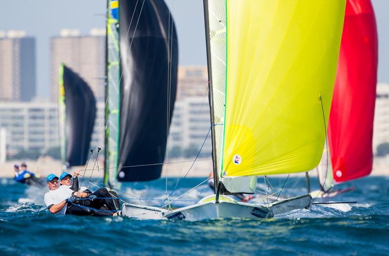 Gold for Great Britain's Dylan Fletcher and Stu Bithell at the 49er Worlds in Portugal photo copyright Maria Muina / www.sailingshots.es taken at Clube de Vela Atlântico and featuring the 49er class