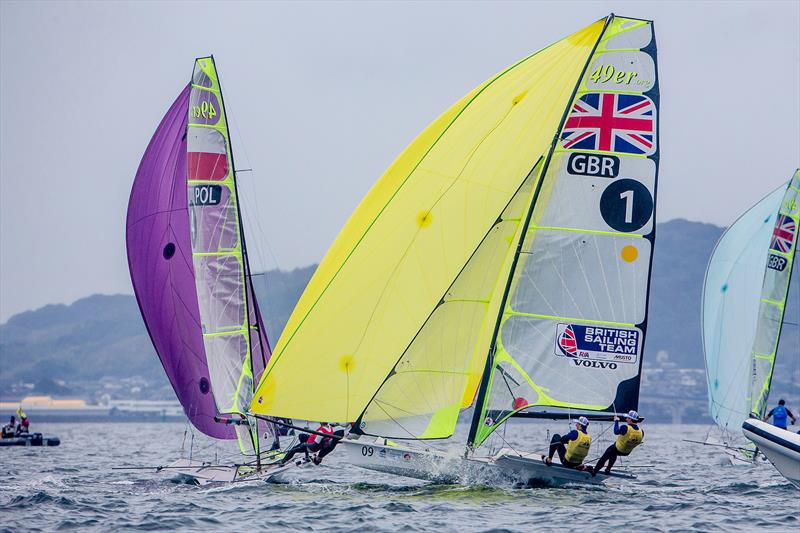 49er champions Dylan Fletcher-Scott and Stuart Bithell (GBR) at 2017-18 World Cup Series in Gamagori, Japan photo copyright Jesus Renedo / Sailing Energy / World Sailing taken at  and featuring the 49er class