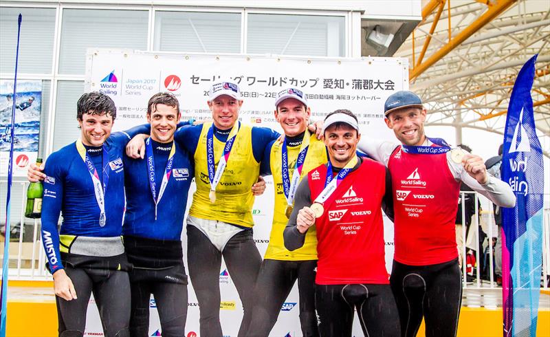 49er podium at 2017-18 World Cup Series in Gamagori, Japan - photo © Jesus Renedo / Sailing Energy / World Sailing