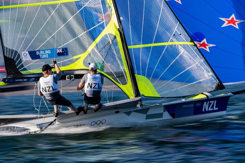 Pete Burling & Blair Tuke during the opening 49er races at the Tokyo 2020 Olympic Sailing Competition - photo © Sailing Energy / World Sailing