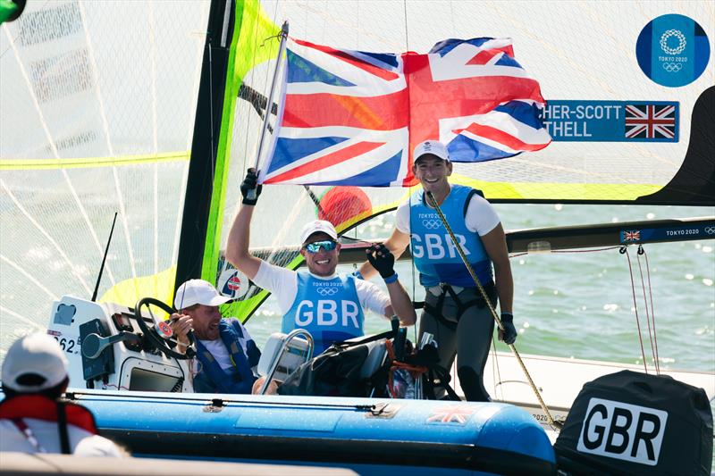 Men's 49er Gold for Dylan Fletcher and Stu Bithell (GBR) at the Tokyo 2020 Olympic Sailing Competition photo copyright Sailing Energy / World Sailing taken at  and featuring the 49er class
