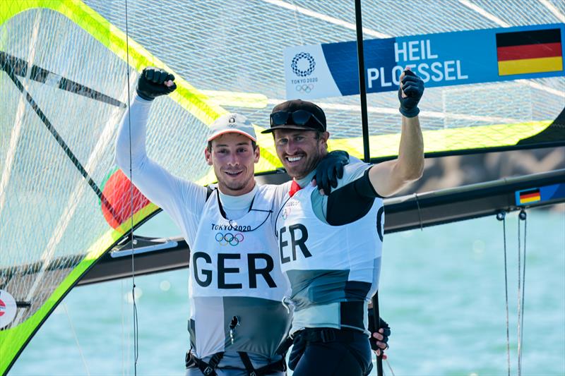 Men's 49er Bronze for Erik Heil and Thomas Ploessel (GER) at the Tokyo 2020 Olympic Sailing Competition photo copyright Sailing Energy / World Sailing taken at  and featuring the 49er class