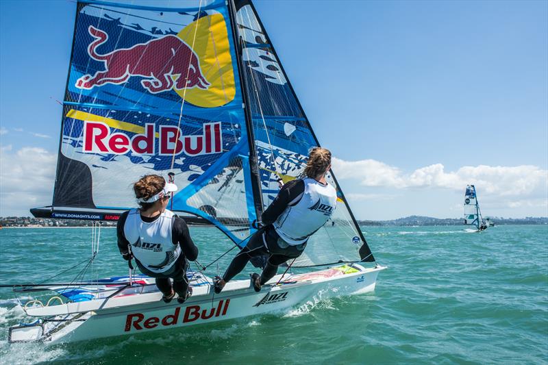 Alexandra Maloney and Molly Meech on day 3 of the Oceanbridge Sail Auckland Regatta photo copyright Oceanbridge Sail Auckland taken at Royal Akarana Yacht Club and featuring the 49er FX class