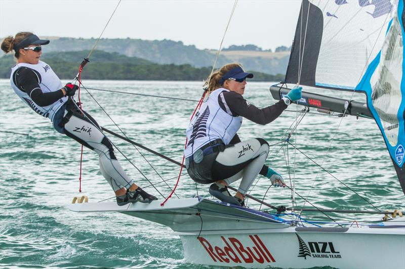 Alexandra Maloney and Molly Meech on day 4 of the Oceanbridge Sail Auckland Regatta photo copyright Oceanbridge Sail Auckland taken at Royal Akarana Yacht Club and featuring the 49er FX class