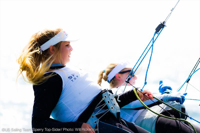 Paris Henken and Helena Scutt on day 1 at ISAF Sailing World Cup Mallorca photo copyright Will Ricketson / US Sailing taken at  and featuring the 49er FX class