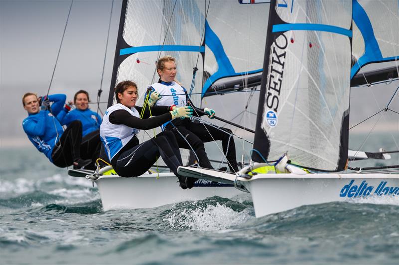 Annemiek Bekkering and Annette Duetz on day 1 of the Sail for Gold Regatta photo copyright Paul Wyeth / RYA taken at Weymouth & Portland Sailing Academy and featuring the 49er FX class