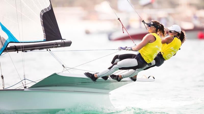 Alex Maloney & Molly Meech win the 49er FX class at the ISAF Sailing World Cup Final in Abu Dhabi - photo © Pedro Martinez / Sailing Energy / ISAF