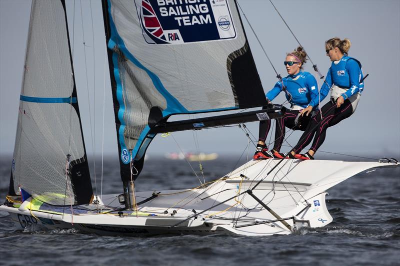 Charlotte Dobson & Sophie Ainsworth on day 4 of the Aquece Rio – International Sailing Regatta photo copyright Ocean Images / British Sailing Team taken at  and featuring the 49er FX class