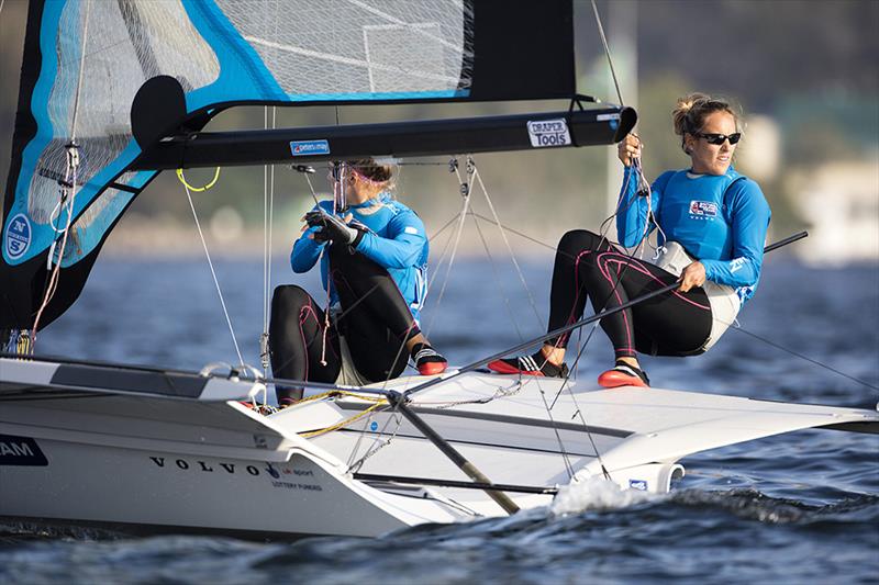 Charlotte Dobson & Sophie Ainsworth on day 7 at the Aquece Rio – International Sailing Regatta photo copyright Ocean Images / British Sailing Team taken at  and featuring the 49er FX class