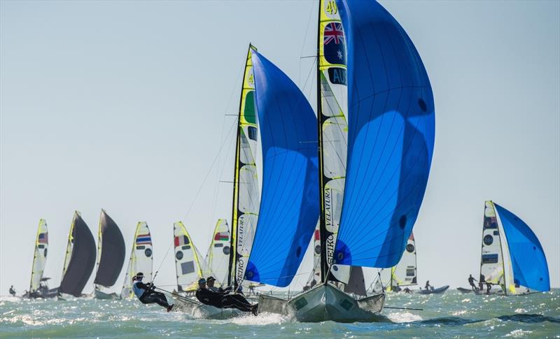 Racing on day 5 of the Nacra 17, 49er & 49erFX Worlds in Clearwater, Florida photo copyright Jen Edney / EdneyAP / 49er Class taken at Sail Life and featuring the 49er FX class