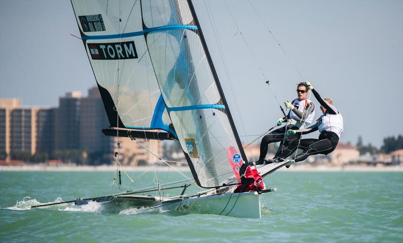 Medal race celebrations of the Nacra 17, 49er & 49erFX Worlds in Clearwater, Florida photo copyright Jen Edney / EdneyAP / 49er Class taken at Sail Life and featuring the 49er FX class