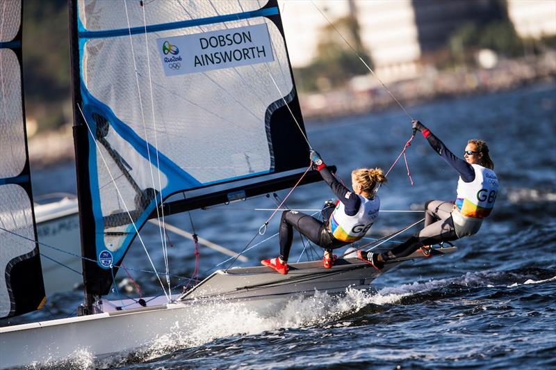 Charlotte Dobson and Sophie Ainsworth on day 6 at the Rio 2016 Olympic Sailing Competition photo copyright Sailing Energy / World Sailing taken at  and featuring the 49er FX class