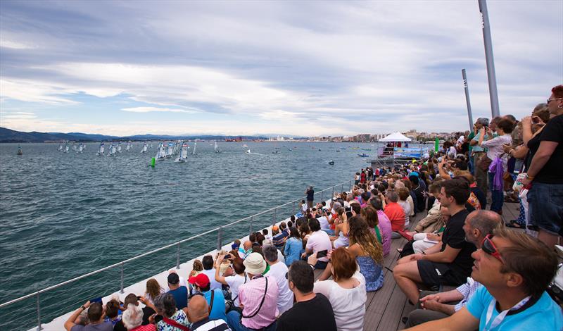 Spectators watch on the Duna at the 2014 Santander Worlds photo copyright Pedro Martinez taken at  and featuring the 49er FX class