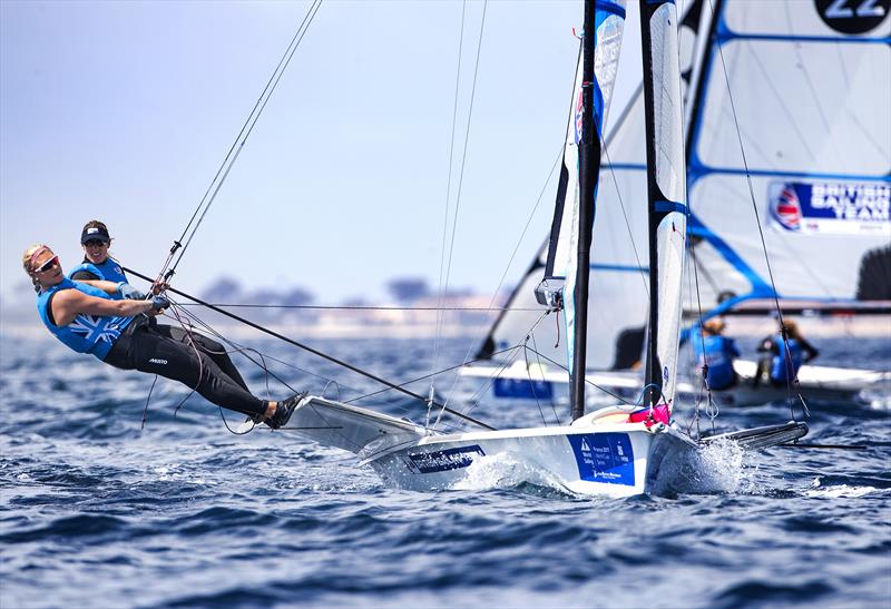Charlotte Dobson & Saskia Tidey on day 1 at World Cup Hyères photo copyright Richard Langdon / British Sailing Team taken at COYCH Hyeres and featuring the 49er FX class