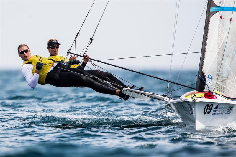 Charlotte Dobson-Saskia Tidey on day 3 of the World Cup Series Final in Santander photo copyright Pedro Martinez / Sailing Energy / World Sailing taken at  and featuring the 49er FX class