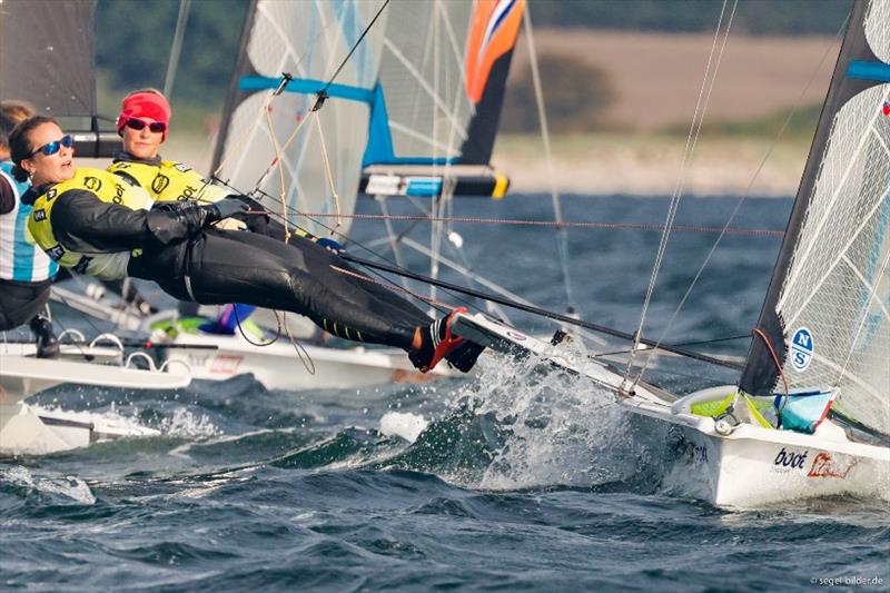 Tina Lutz/Susann Beucke in the yellow jersey to the Kiel Week victory. The duo thus secured the Olympic ticket at the same time in their third attempt photo copyright www.segel-bilde.de taken at Kieler Yacht Club and featuring the 49er FX class