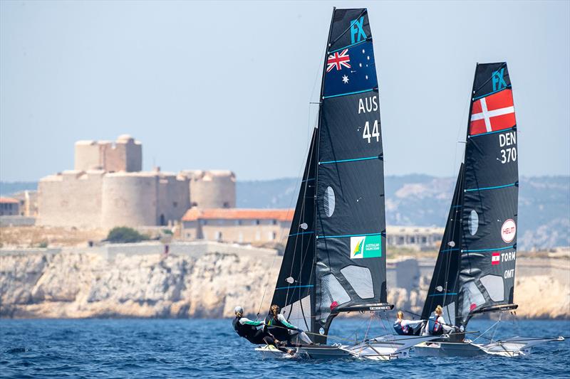 Olivia Price and Evie Haseldine training in Marseille photo copyright Sander van der Borch / World Sailing taken at  and featuring the 49er FX class