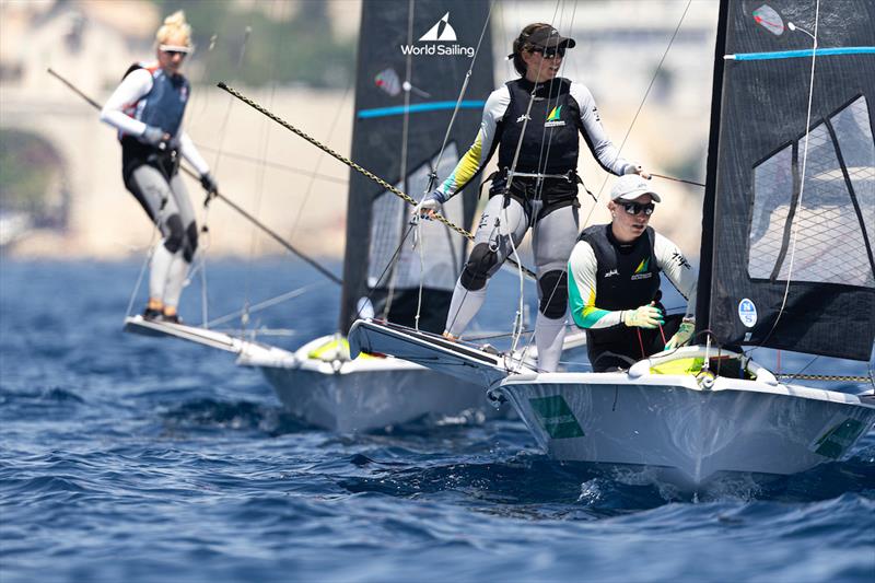 Olivia Price and Evie Haseldine - Paris 2024 Olympic Test Event Day 3 photo copyright World Sailing taken at  and featuring the 49er FX class