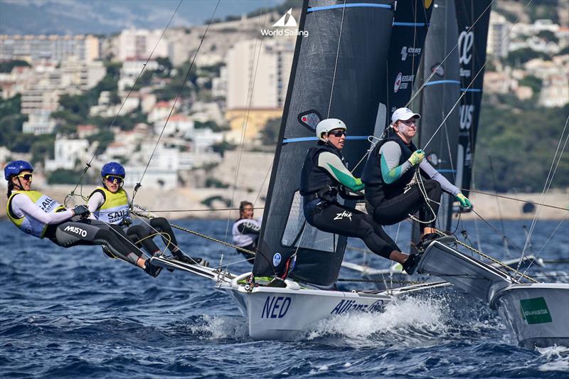 Olivia Price and Evie Haseldine have qualified for the Medal Race at Marseille photo copyright Vincent Curutchet / World Sailing taken at  and featuring the 49er FX class