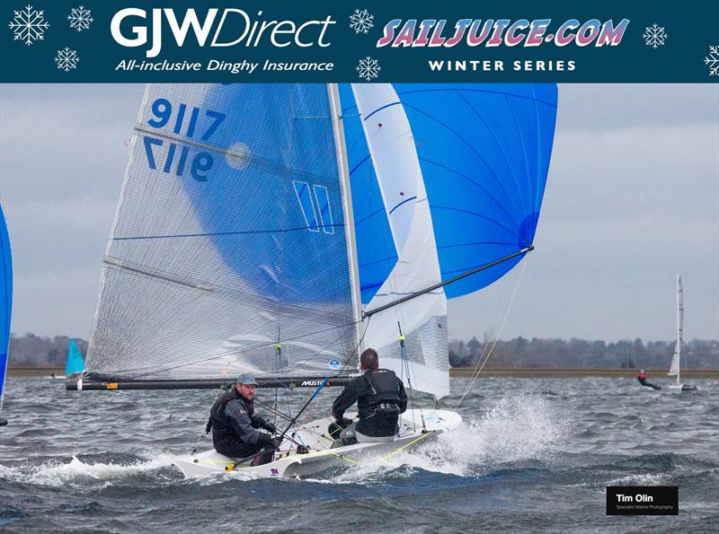 GJW Sailjuice Winter Series Datchet Flyer photo copyright Tim Olin / www.olinphoto.co.uk taken at Datchet Water Sailing Club and featuring the 505 class